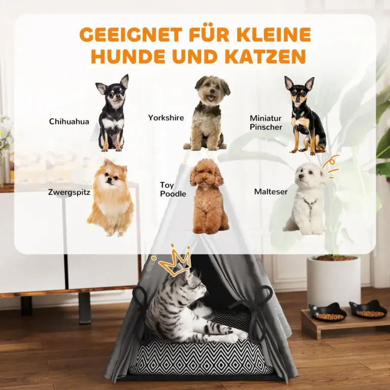 Katthus Tipitält för Husdjur Grå av Tyg Husdjurstält Hund Kudde