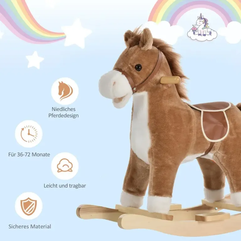 Gunghäst med Ljud, Brun Gungdjur Plush
