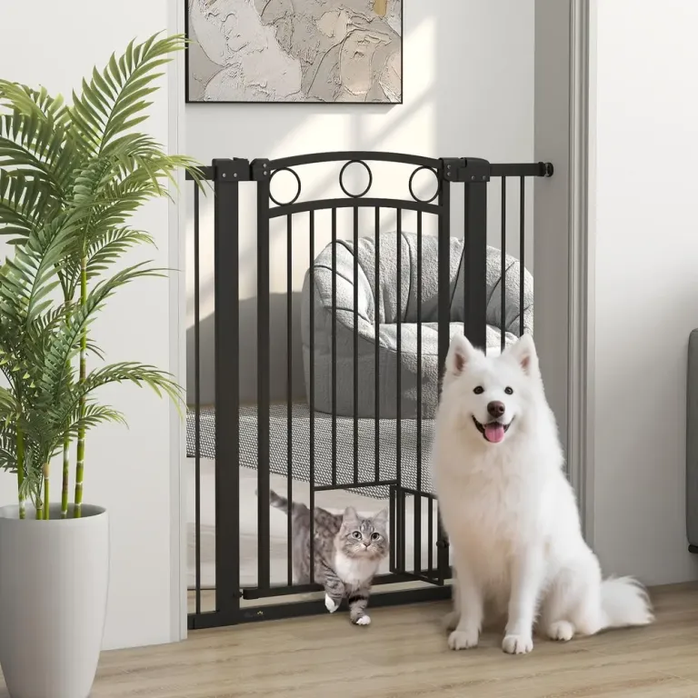 Hundgrind 106 cm med Kattlucka, Svart