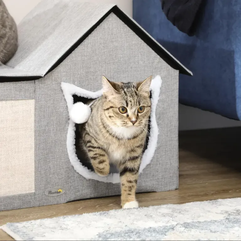 Kattgrotta med Klösbräda Mysig Sovplats med Dyna Katthus Inomhus