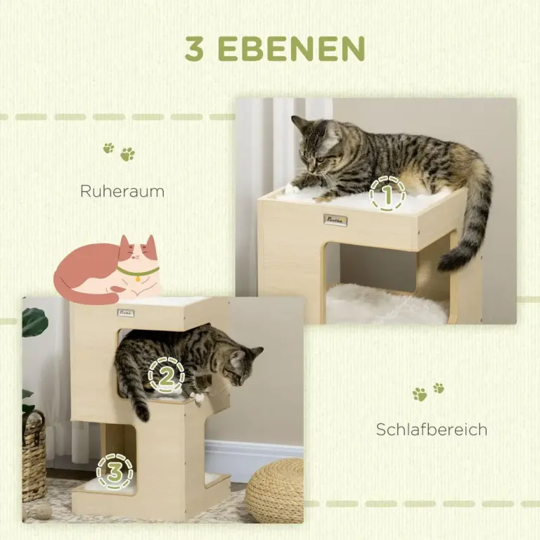 Kattgrotta med Leksak Kattsäng Nivåer Kuddar Musleksak Spånskiva