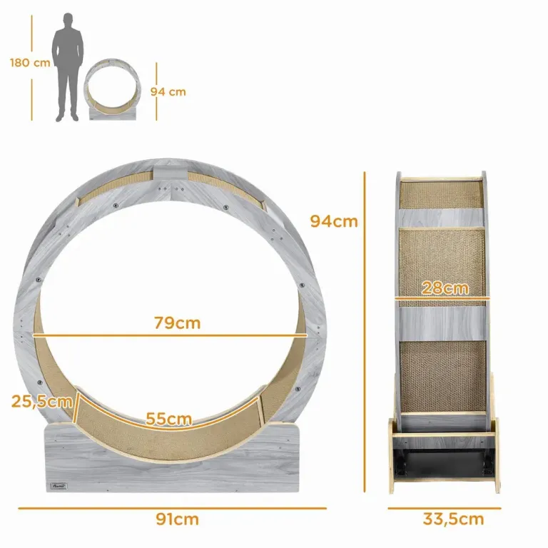 Katthjul Löphjul för Katter Grå av Trä och Matta 91 cm Träningshjul
