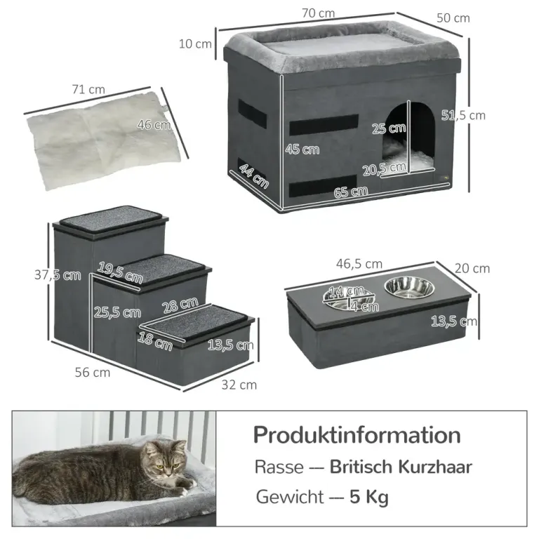 Katthus 3 Husdjurstrappor 2 70 x 50 x 51 cm