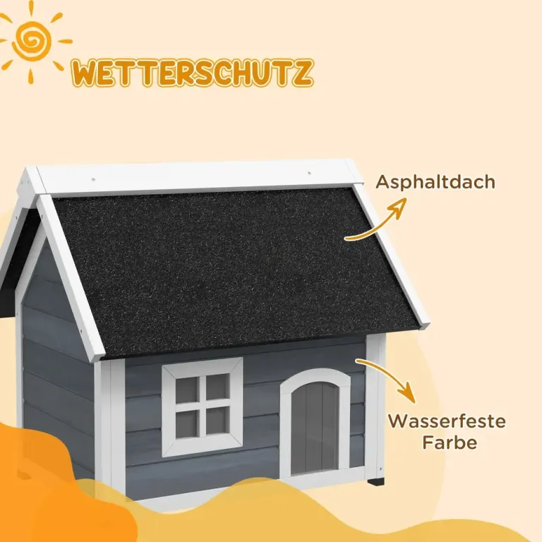 Katthus Kattgrotta Grå av Trä Hus Utomhus Väderbeständigt Fönster