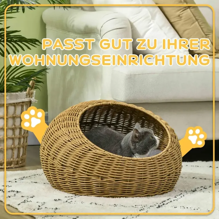 Katthus Kattgrotta Ljusbrun av PE Rotting Korg Kattkoja Kudde