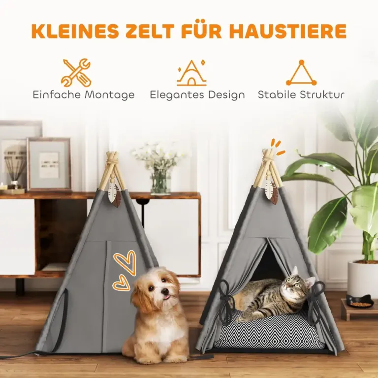 Katthus Tipitält för Husdjur Grå av Tyg Husdjurstält Hund Kudde