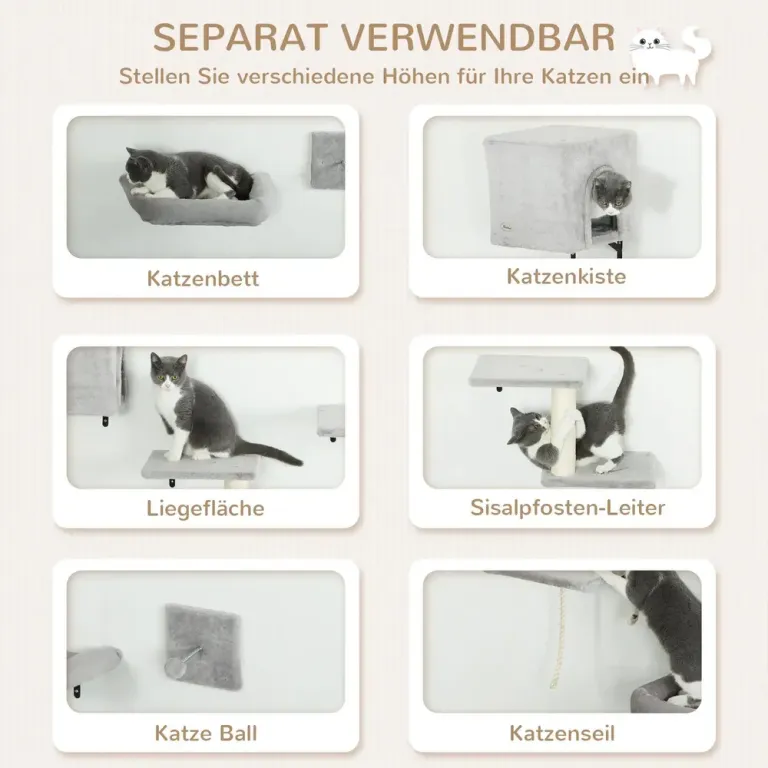 Kattklättervägg 7-Delat Set med Katthus Plattform