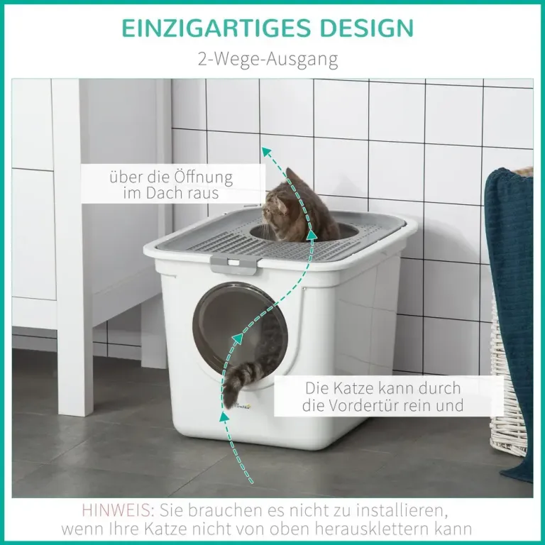 Kattlåda med Två Öppningar och Spade, Vit och Grå