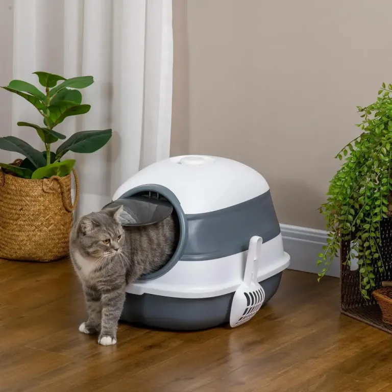 Kattlåda Toalett med Ströskopa Lock Plast Vit/Grå