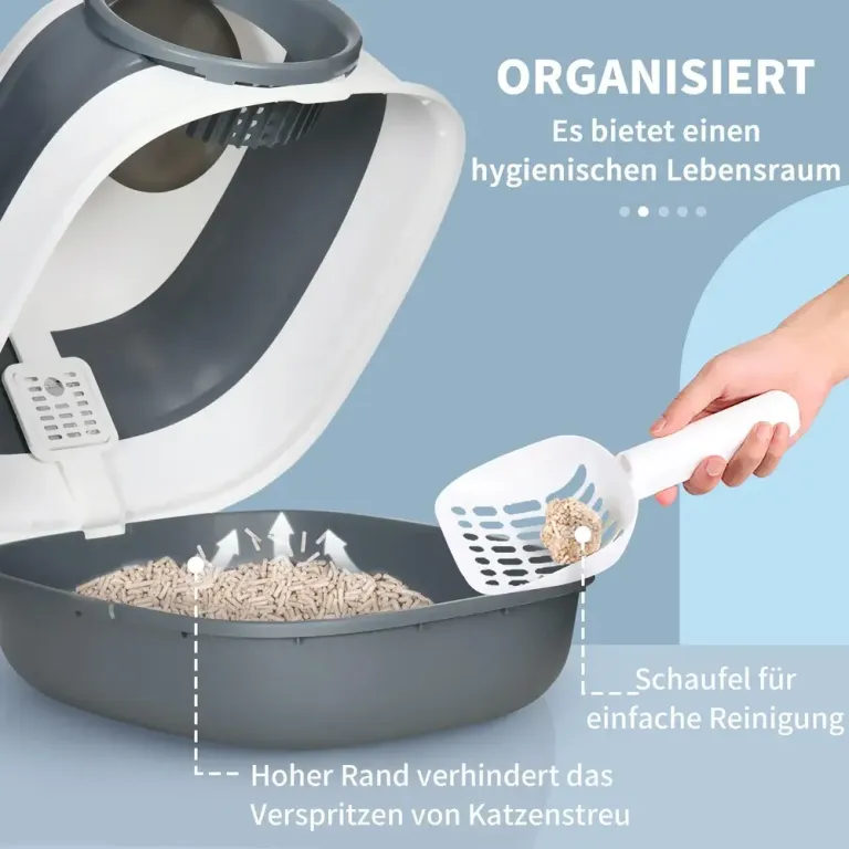 Kattlåda Toalett med Ströskopa Lock Plast Vit/Grå