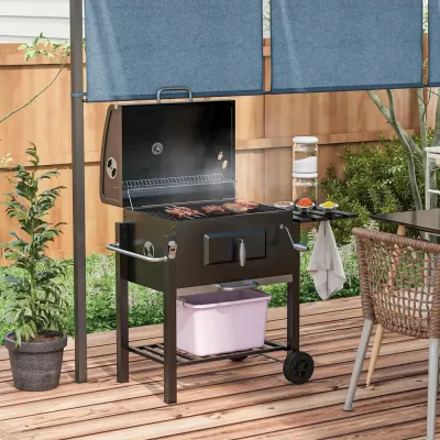 Grillvagn Kolgrill Svart av Rostfritt 113 x 65 x 108 cm