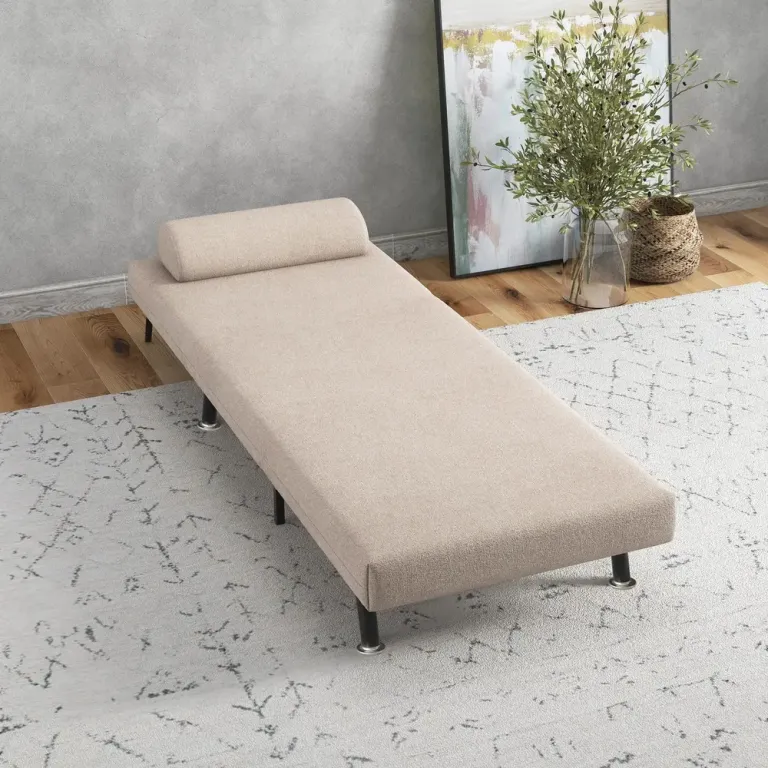 Sovstol Bäddfåtölj Beige av Linnelook och Metall Hopfällbar Ryggstöd