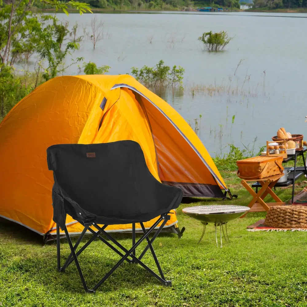 Campingstol Fällstol med Sidficka Svart av Oxford Tyg
