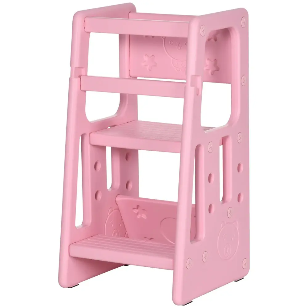 Lärtorn Hjälptorn Rosa av Trä och Barnrum Höj och Sänkbart