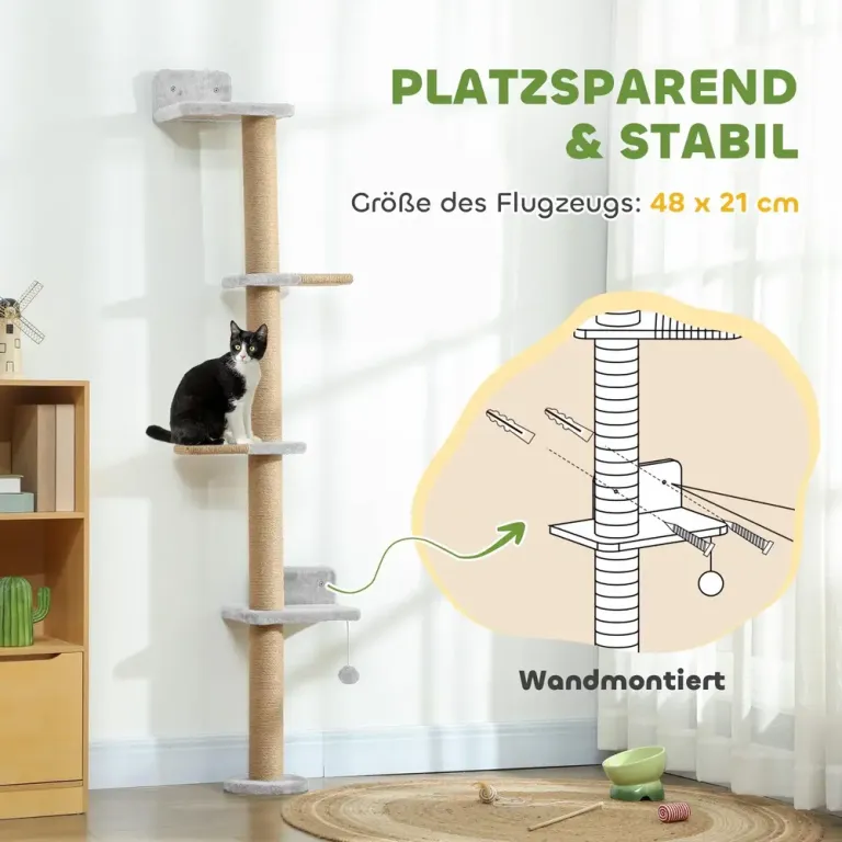 Klösträd för Katter med Sisalpelare Kattklättervägg Väggmonterad