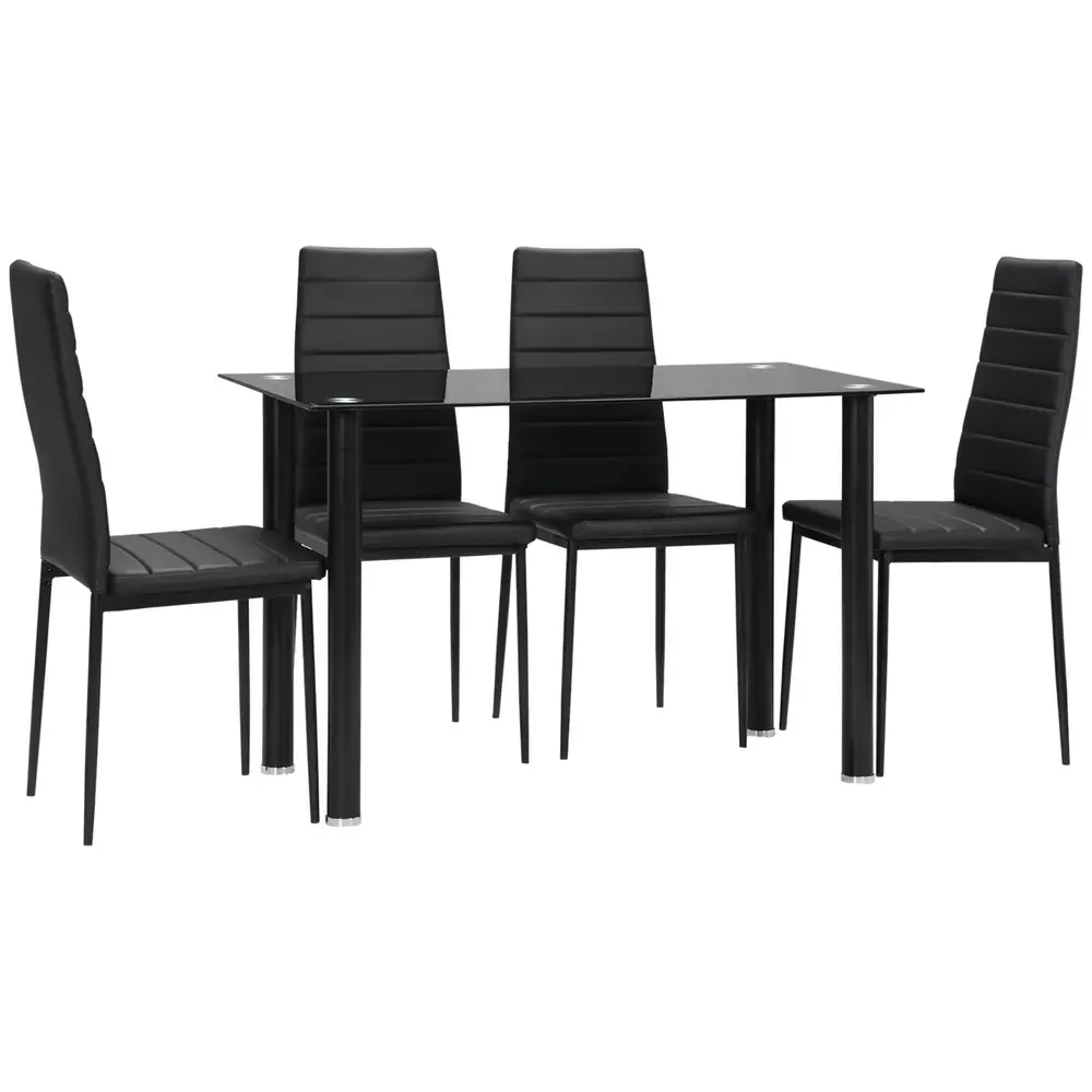 Matbord Köksbord Svart av Härdat Glas och Stål 5-Delat Set