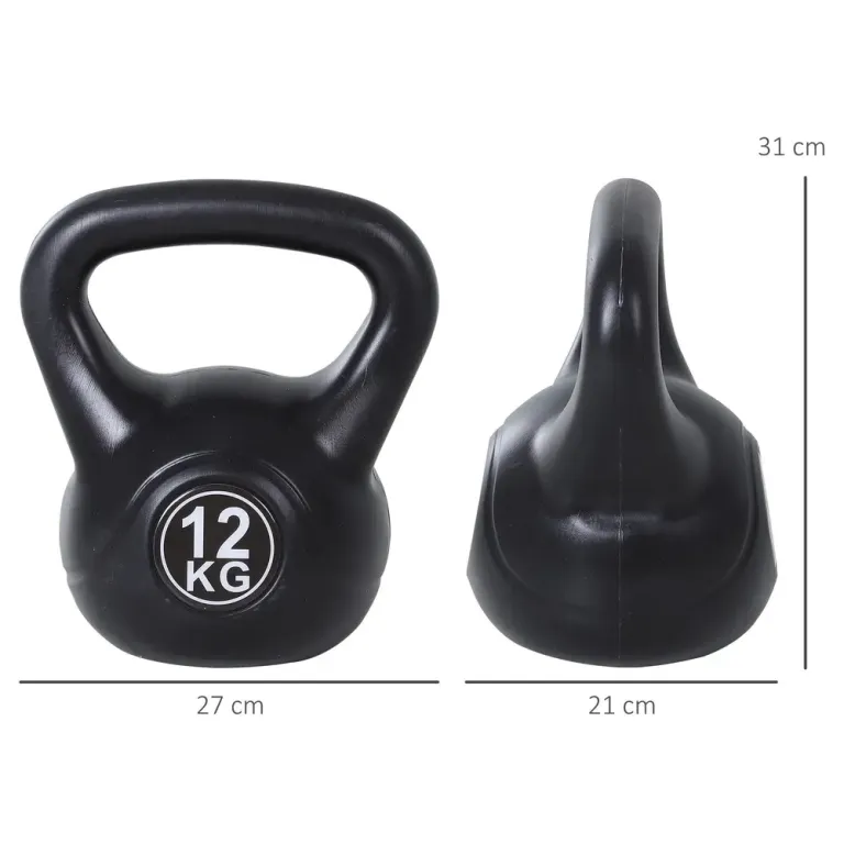Kettlebell Fylld med Sand 12 kg, Svart Sandfyllning Stabil Design