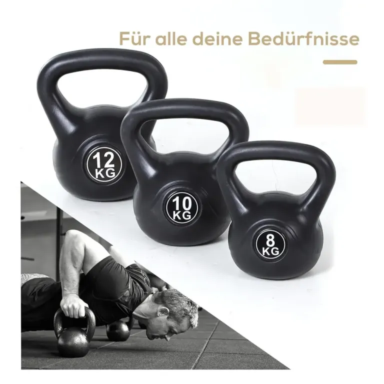 Kettlebell Fylld med Sand 12 kg, Svart Sandfyllning Stabil Design