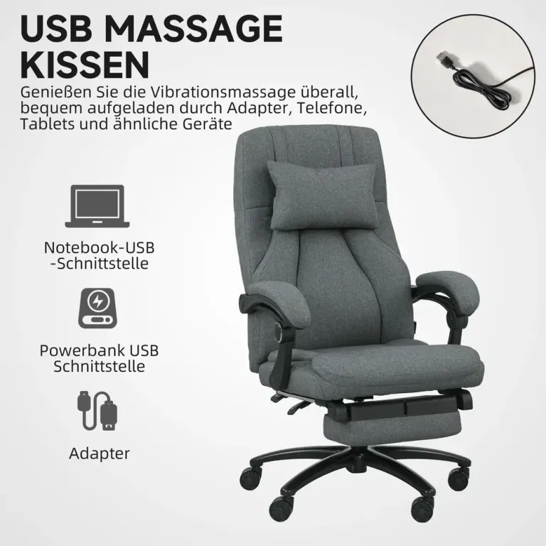Ergonomisk Kontorsstol med Massage & Fotstöd Mörkgrå
