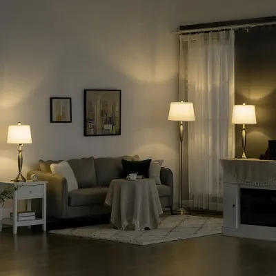 Lamp-Set 3 Delar med 1 Golvlampa och 2 Bordslampor, Svart