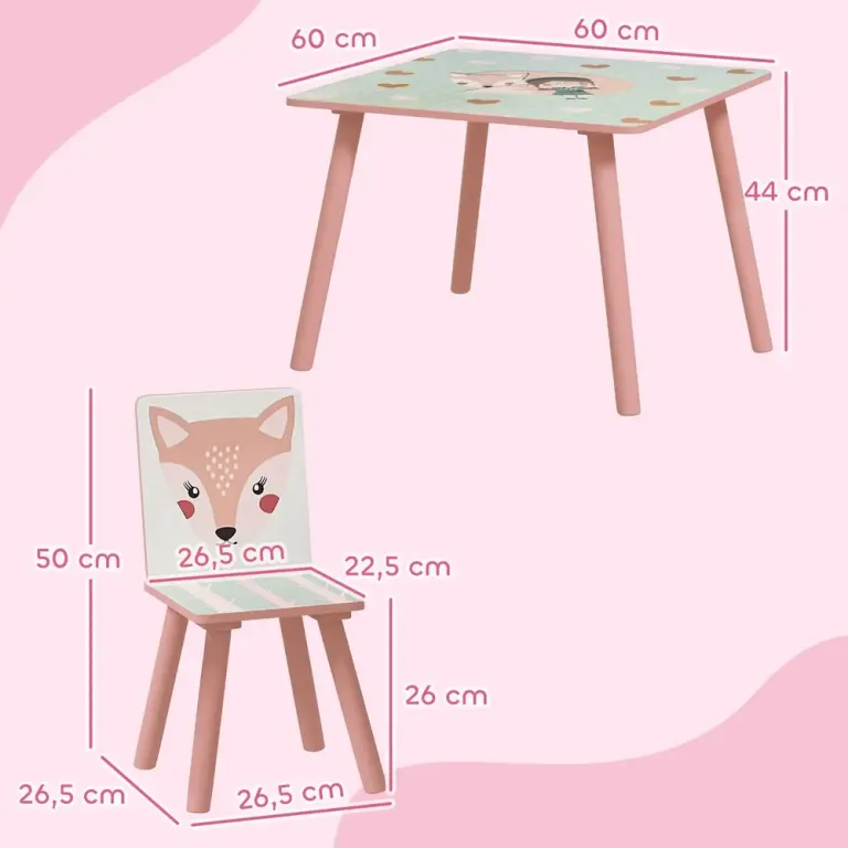 Barnmöbelgrupp Bord 2 Stolar Rosa Furuträ för Barnrum Sittgrupp