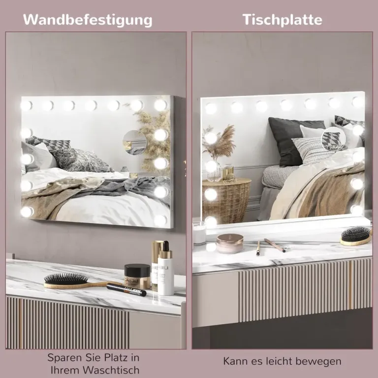LED-Sminkspegel 3 Ljuslägen Dimbar, Vit Hollywood