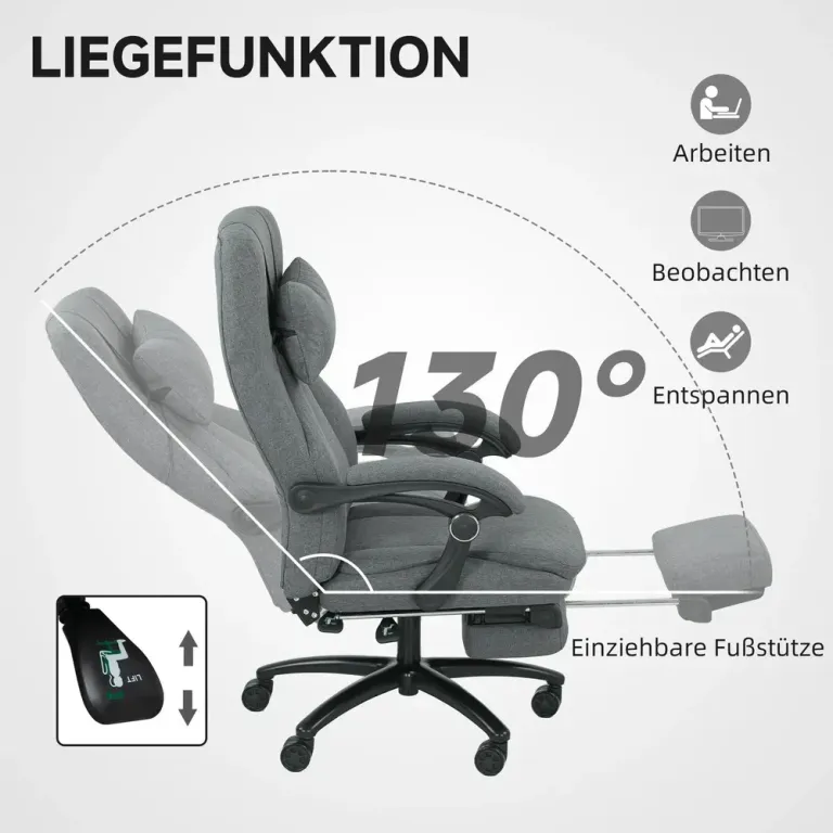 Ergonomisk Kontorsstol med Massage & Fotstöd Mörkgrå