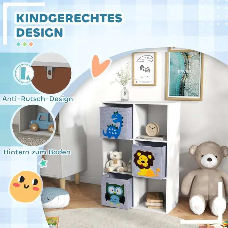 Kids Förvaringshylla Kub med Lådor i MDF och Tippskydd Vit Fack