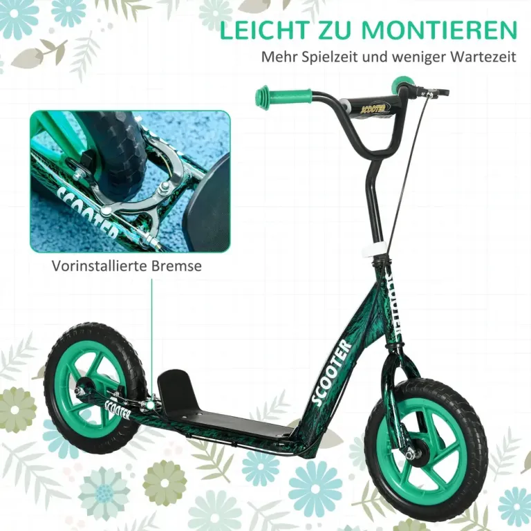 Sparkcykel för Barn med Styre och Broms för Lek och Motion Grön Höjd