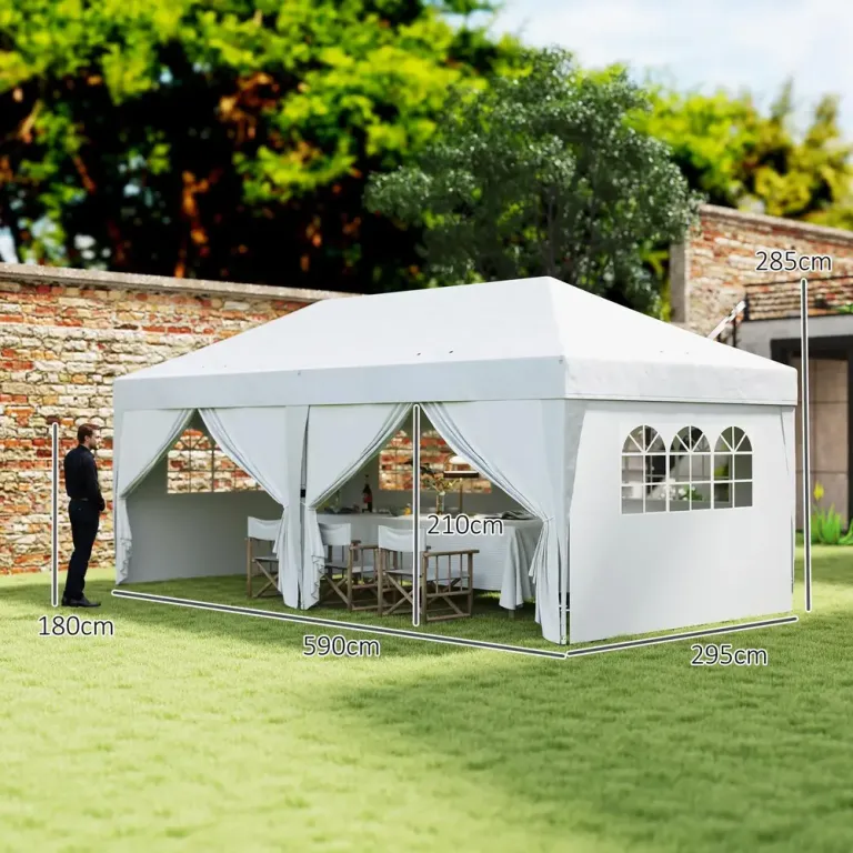 Pop Up Paviljong med Fönster och Dragkedja Samt 6 x 3 m