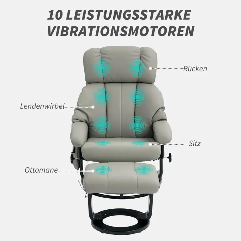 Relaxfåtölj Massagestol med Fotpall Grå av Konstläder Roterbar