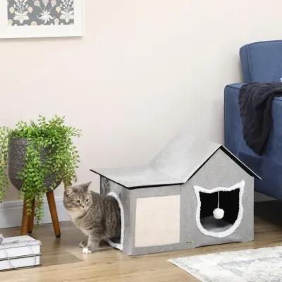 Kattgrotta med Klösbräda Mysig Sovplats med Dyna