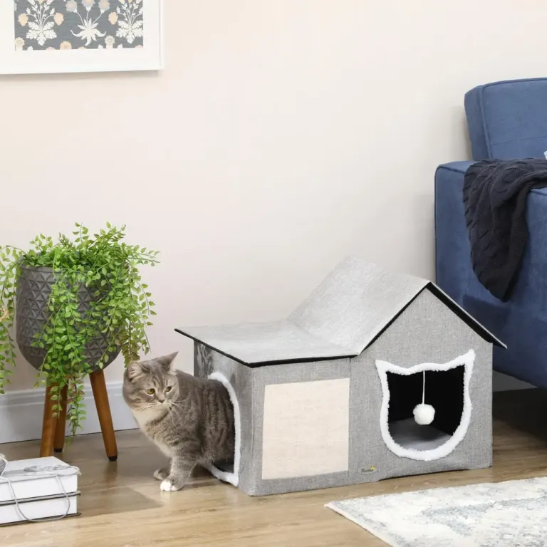 Kattgrotta med Klösbräda Mysig Sovplats med Dyna Katthus Inomhus