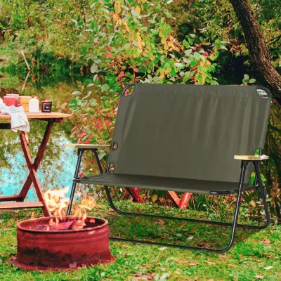 Hopfällbar Campingstol med Armstöd och Mugghållare 2-sits