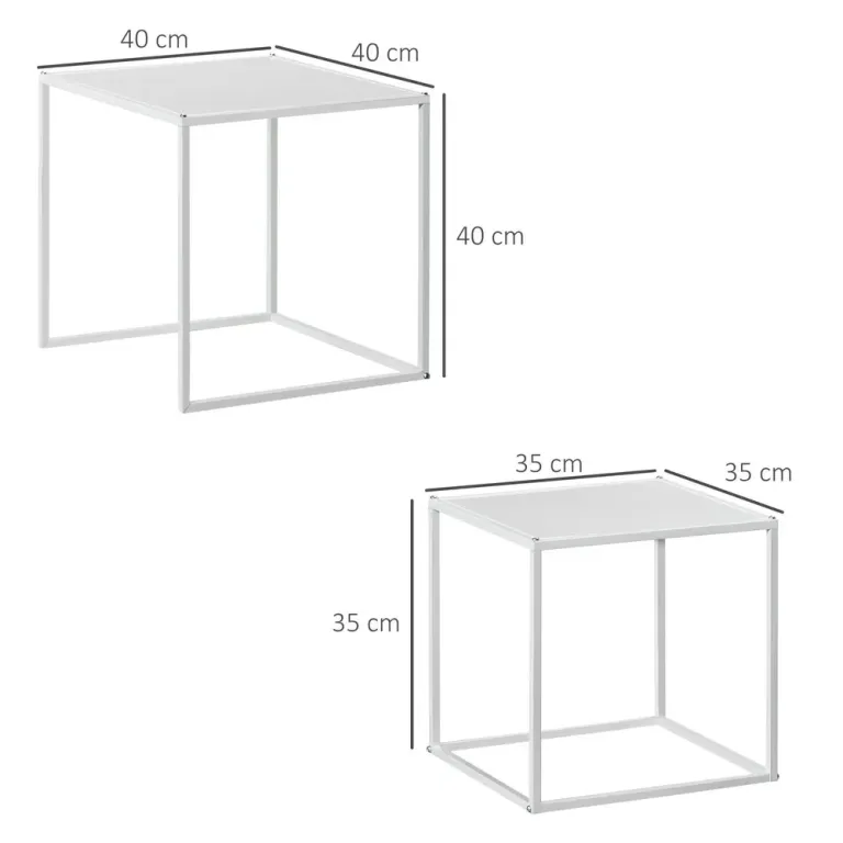 Soffbord Vit av Stål och Trä Set om 2 Fyrkantiga Modern Design