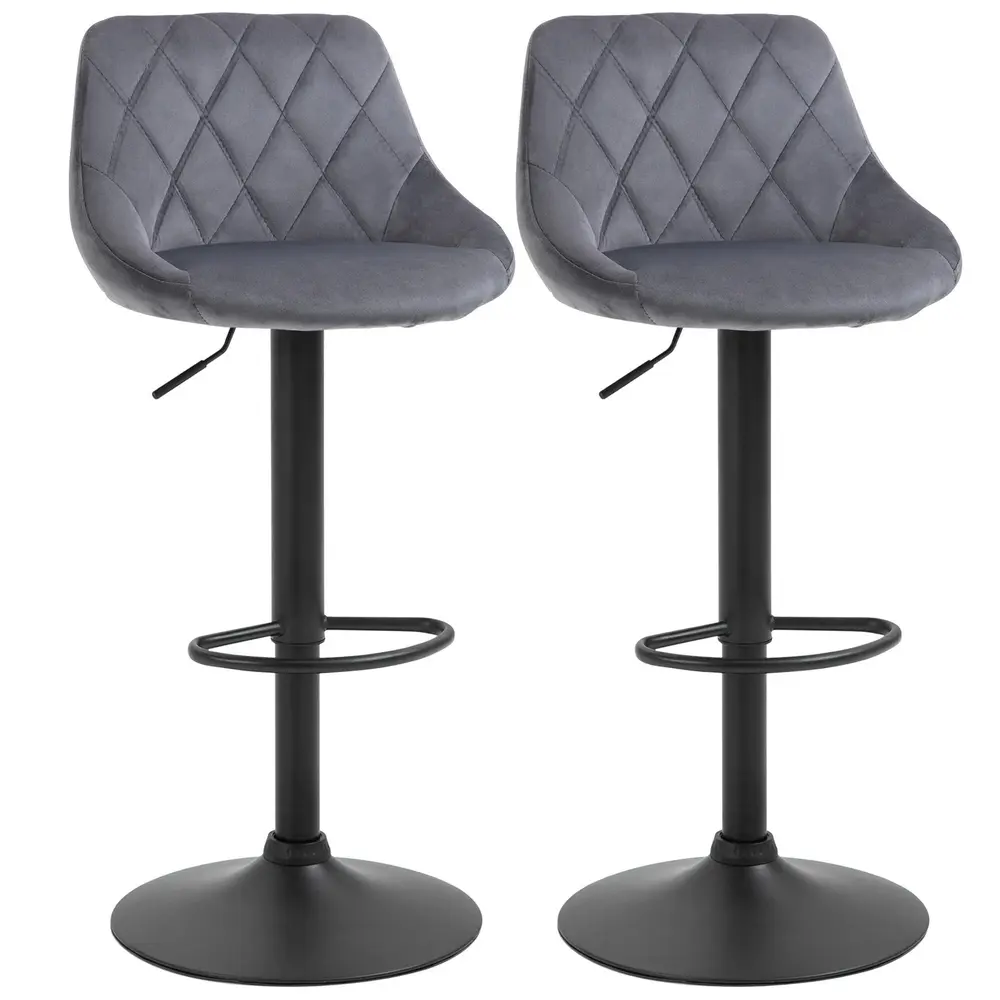 Barstolar 2-pack Prisvärd Mörkgrå Sammet och Bar med Höjd