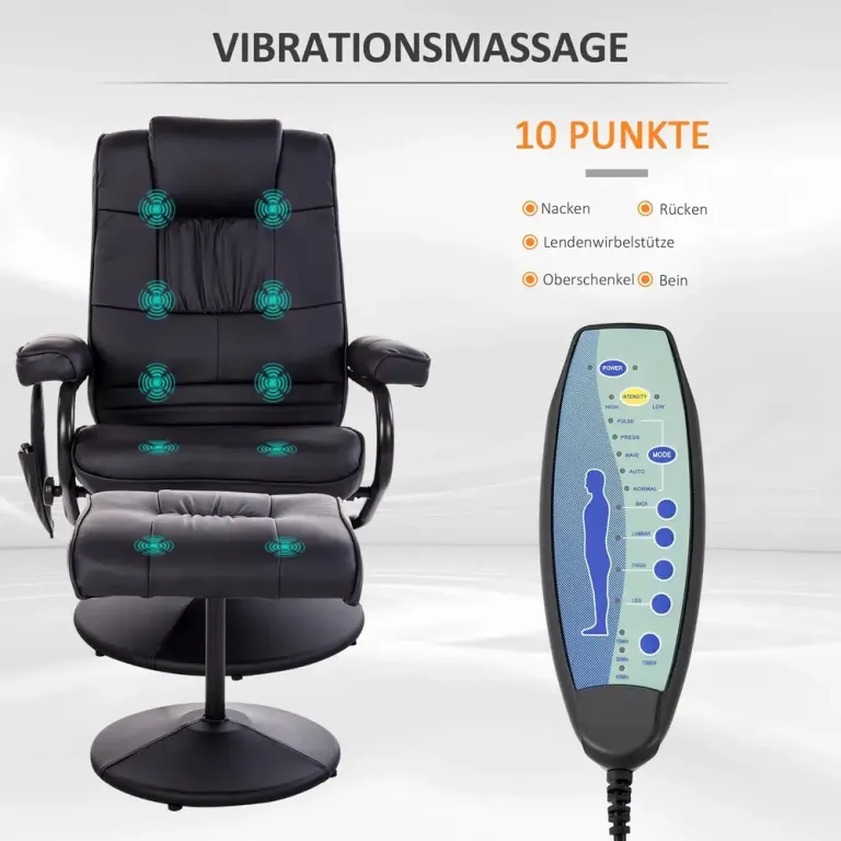 Massagestol med Pall Vridbar Vilstol med Massagefunktion Fotstöd