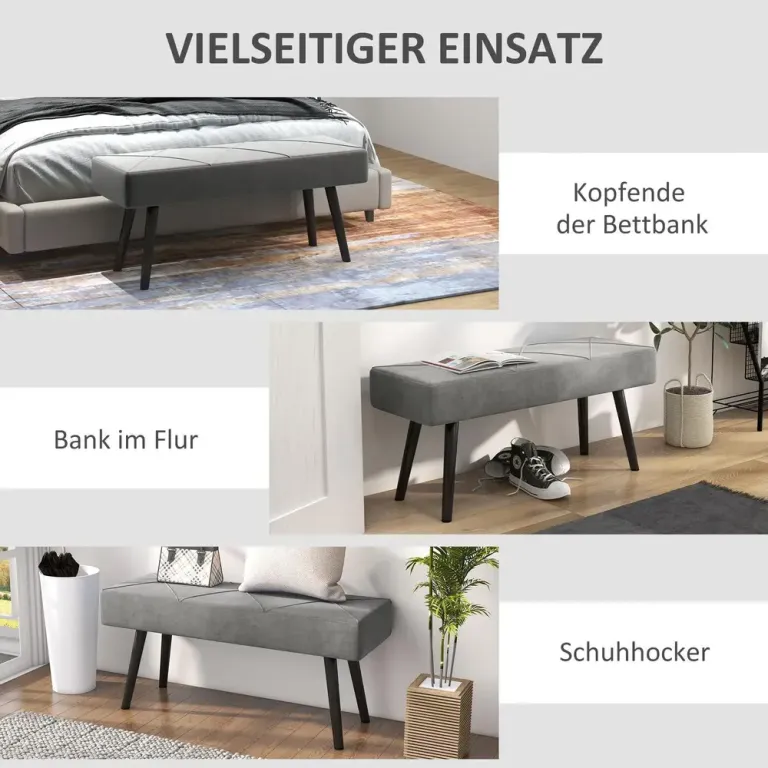 Klädd Bänk Sängbänk Grå av Tyg Sittbänk Sammet