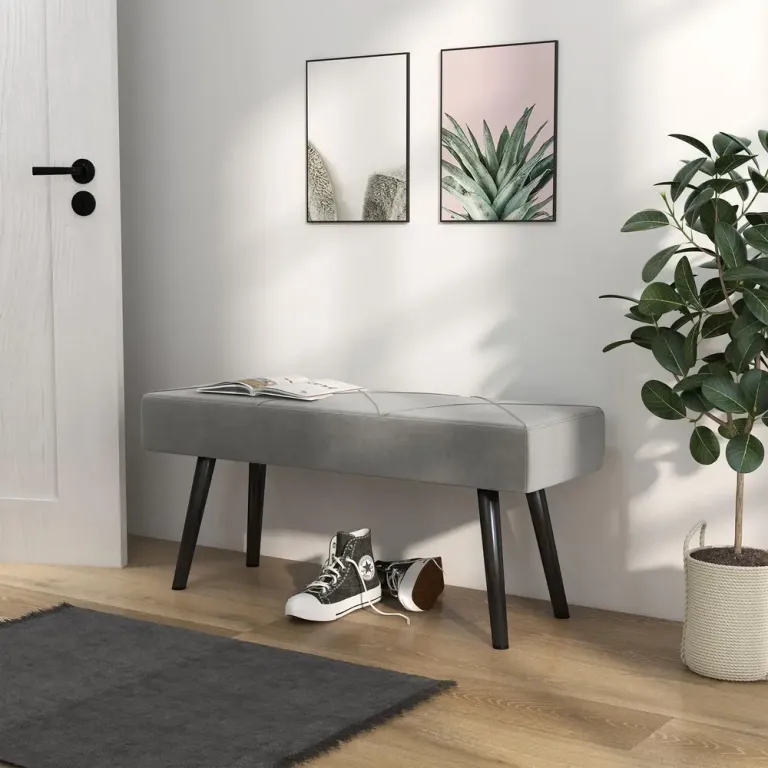 Klädd Bänk Sängbänk Grå av Tyg Sittbänk Sammet