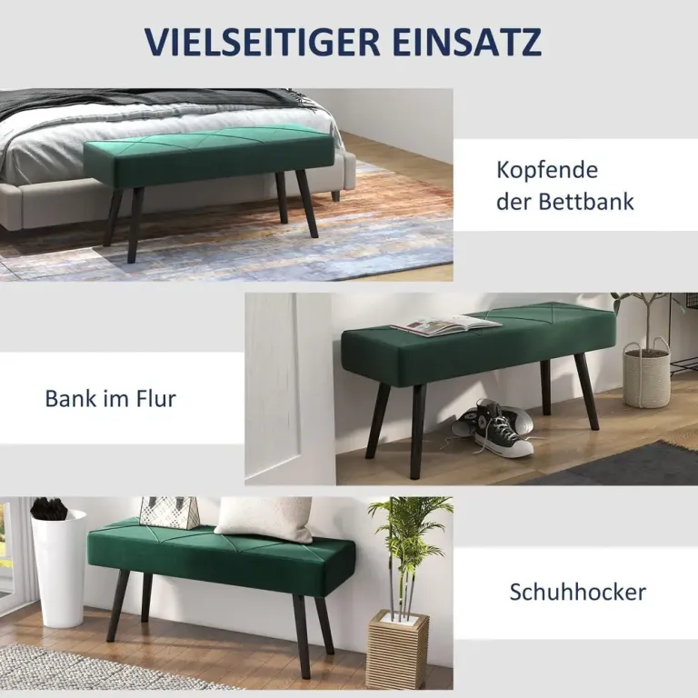 Klädd Bänk Sängbänk Grön av Tyg Sittbänk Sammet