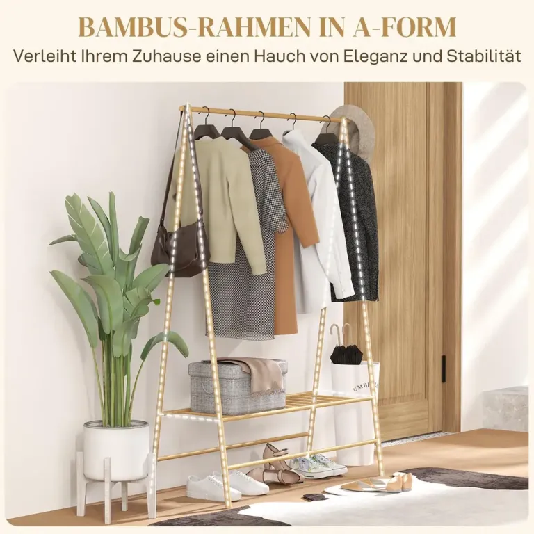 Klädhängare Garderobsställ Natur Fristående Klädställning Bambu