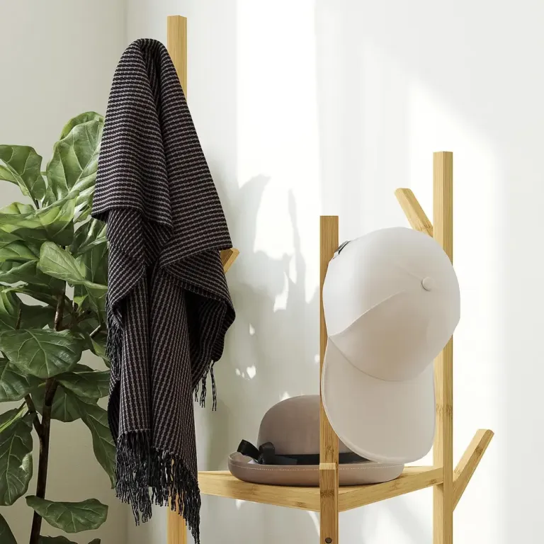 Klädhängare i Bambu med 9 Krokar och 3 Hyllor Naturligt