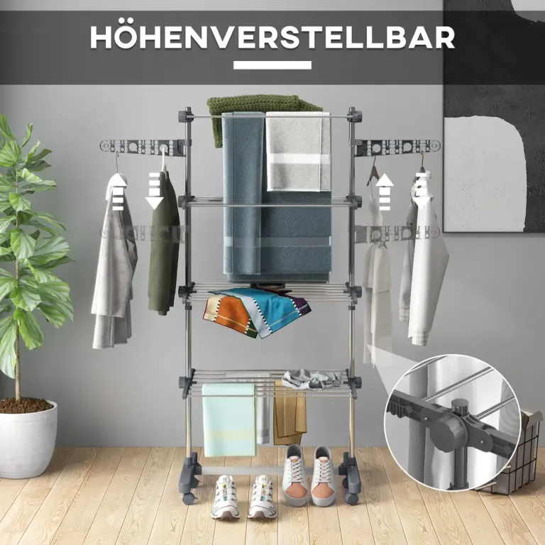 Klädställ 5 Nivåer Vikbart, Grå Torkställning Hopfällbar Silver