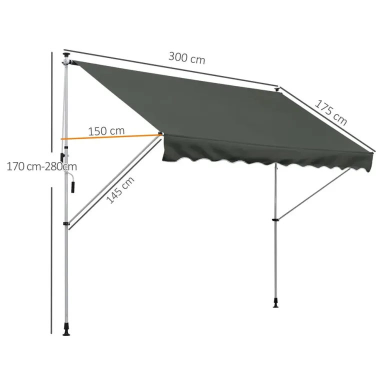 Klämmarkis med Handvev Höjdjusterbar Ledarmsmarkis 150 cm Golv Fäste