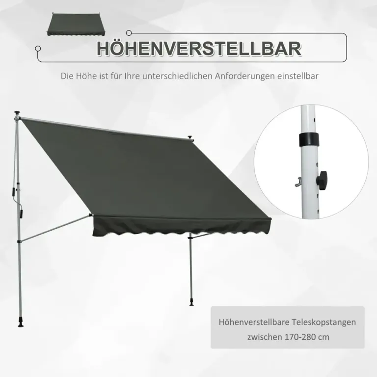 Klämmarkis med Handvev Höjdjusterbar Ledarmsmarkis 150 cm Golv Fäste