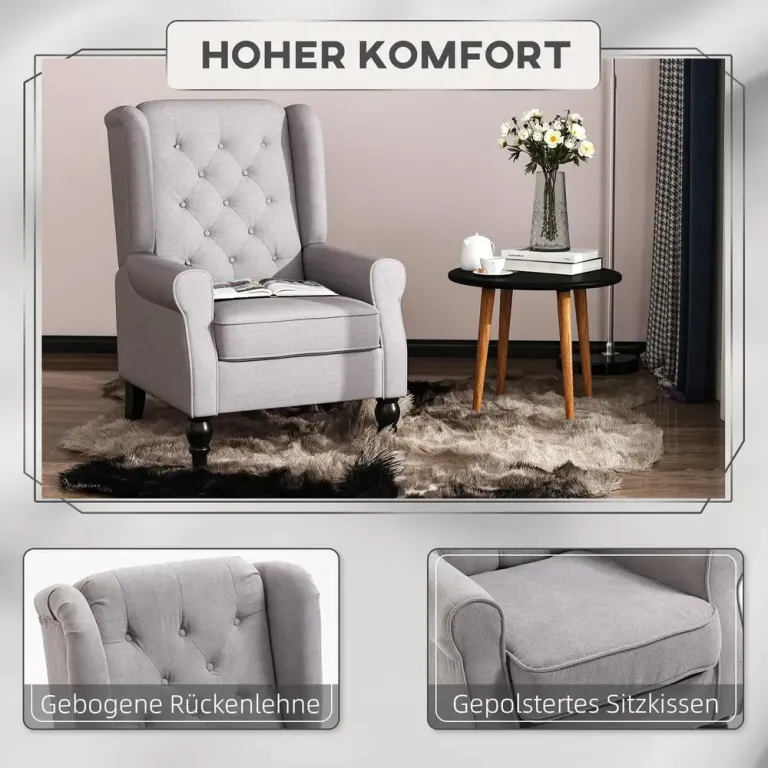 Klassisk Öronlappsfåtölj med Träben Relax Knappstoppad Retro