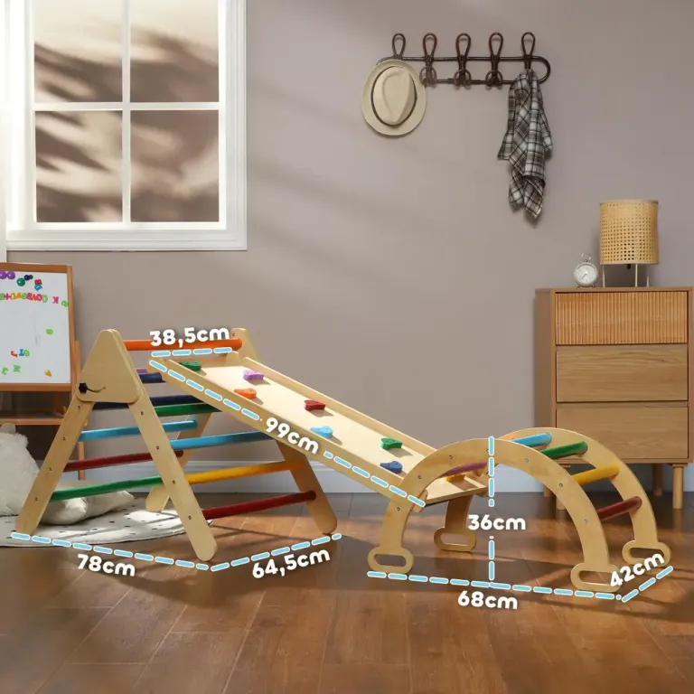 Klätterställning 5 i 1 med Ramp och Bro Samt Stege för Barn Inomhus