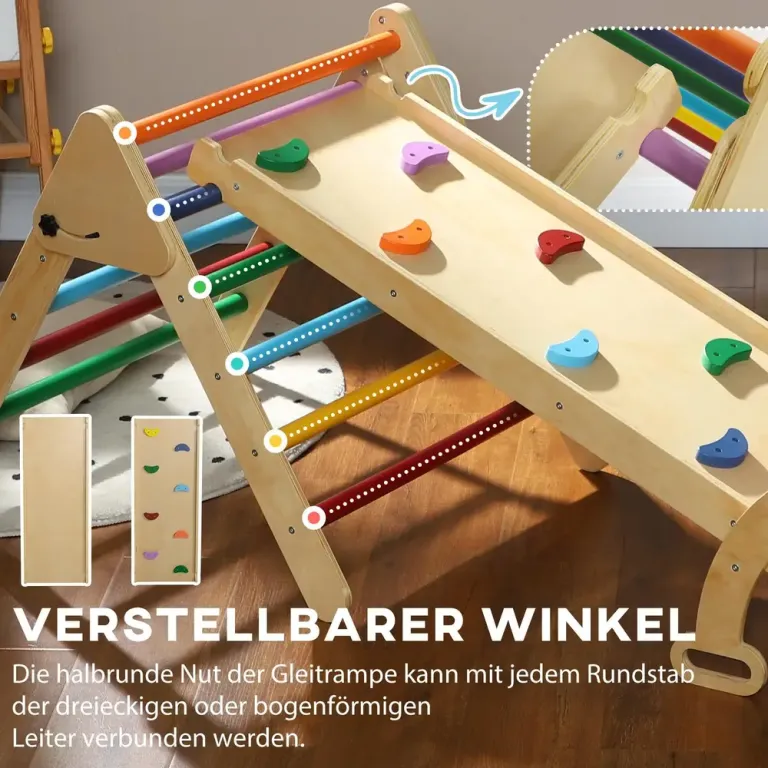 Klätterställning 5 i 1 med Ramp och Bro Samt Stege för Barn Inomhus