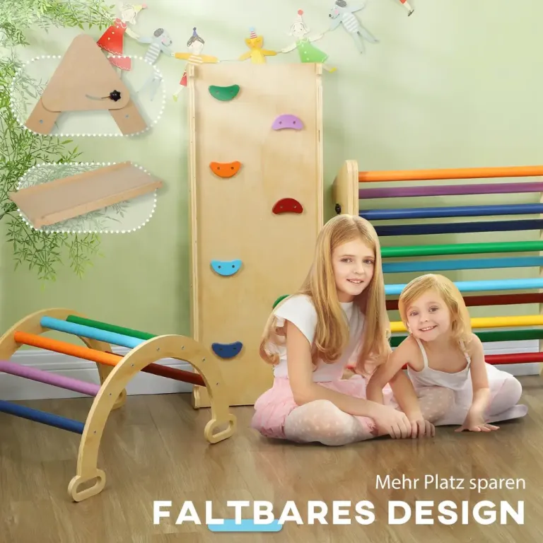 Klätterställning 5 i 1 med Ramp och Bro Samt Stege för Barn Inomhus