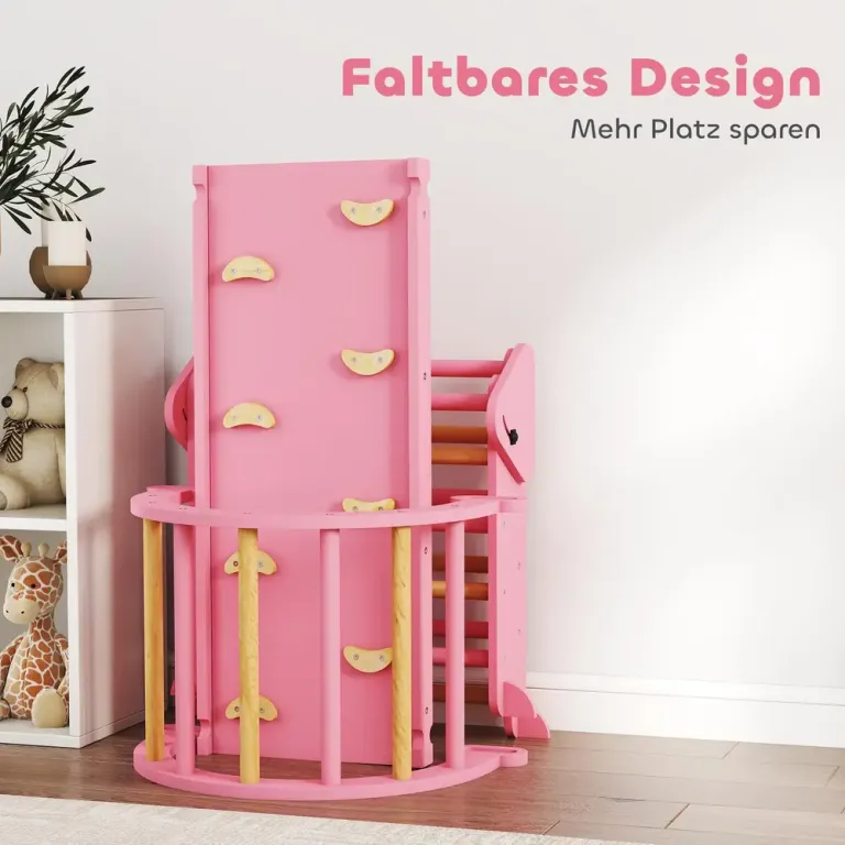 Klätterställning Inomhus Rosa Trä för Barnrum 7 i 1 Leksak Månader